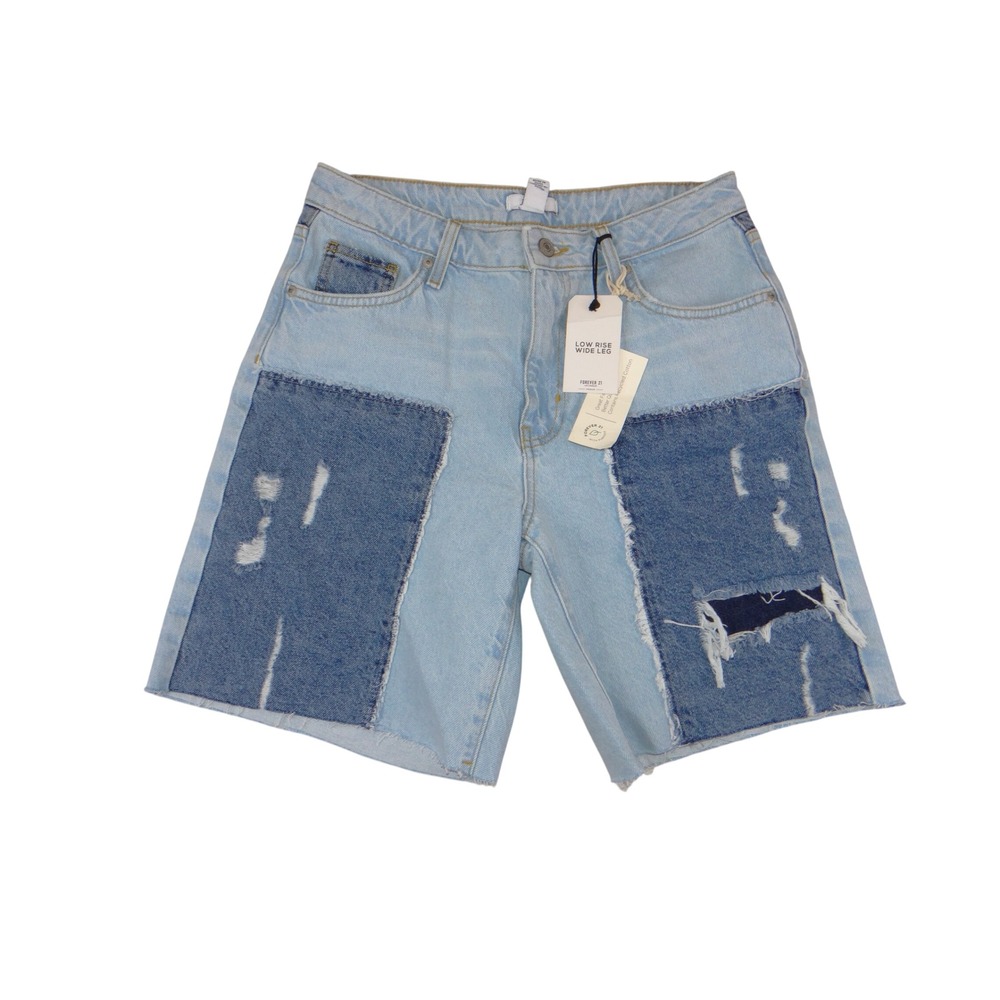 Forever 21 Premium Womens Low Rise Wide Leg Patchwork Distressed Denim Shorts 26